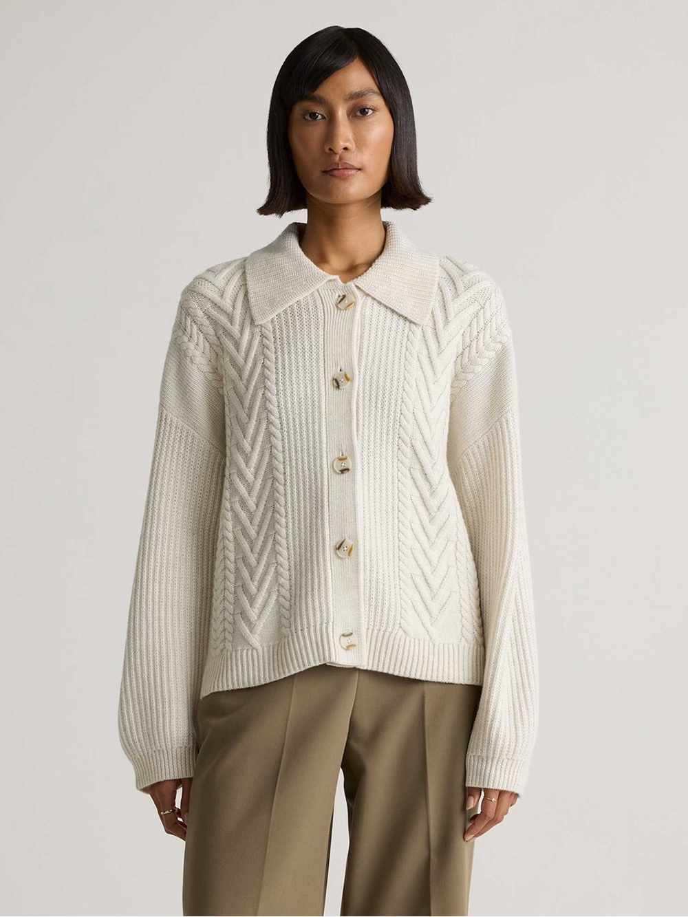 Quince NWT Australian Merino Wool Collared Cable Cardigan Small